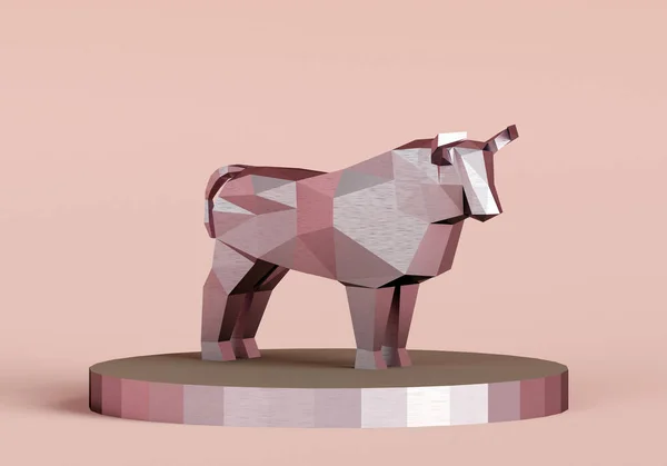 Ειδώλιο απλοποιημένου πολυγωνικού μεταλλικού ταύρου σε ορθοστάτη, σύμβολο του νέου έτους 2021, 3d render — Φωτογραφία Αρχείου