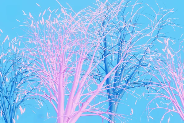 Decorative pink and blue trees on blue background, 3d render — Stock Photo, Image