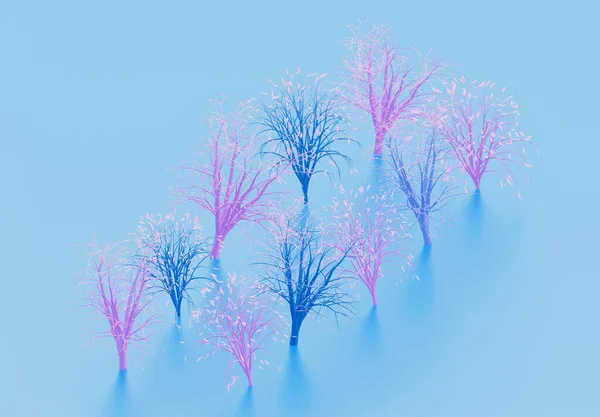 Alley of decorative pink and blue trees on blue background, 3d render — Stock Photo, Image