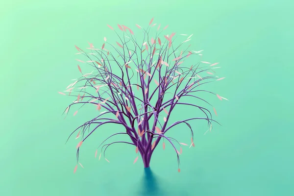 우상화 된 자주색 관목 혹은 푸른 배경의 나무 , 3d — 스톡 사진