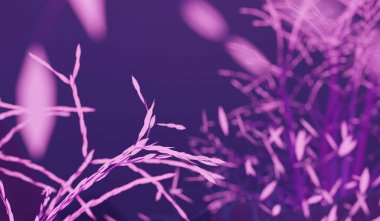 Fantezi ormanındaki Magenta ağaç dalları, kopyalama alanı olan peri arkaplanı, 3D görüntüleme