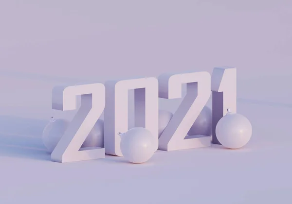 Tahun Baru Tahun 2021 Dengan Bola Natal Latar Belakang Putih — Stok Foto