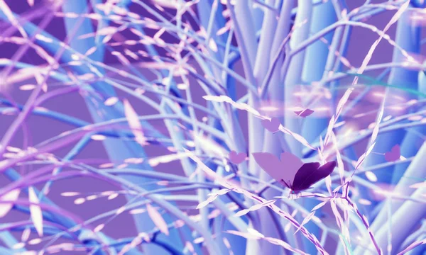 Красивий Низький Полі Метелик Сидить Гілці Рожевого Дерева Казковому Лісі — стокове фото
