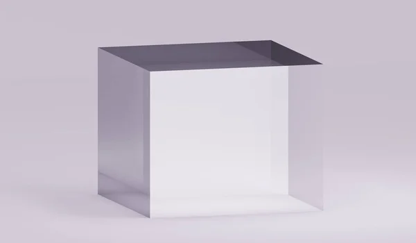 Cube Verre Transparent Sur Fond Gris Rendu — Photo