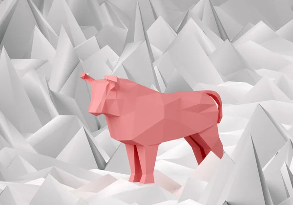 Σχήμα Ροζ Χαμηλό Poly Χαρτί Δελτίο Πολυγωνικό Λευκό Φόντο Ένα — Φωτογραφία Αρχείου