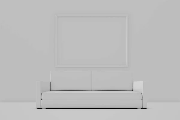 Sala Estar Minimalista Branca Com Sofá Quadro Enorme Para Sua — Fotografia de Stock