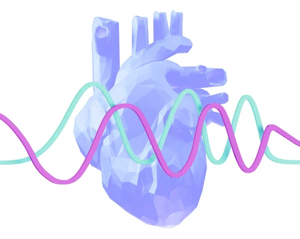 Coração Azul Anatômico Poli Baixo Com Linhas Curvas Cor Ilustração — Fotografia de Stock