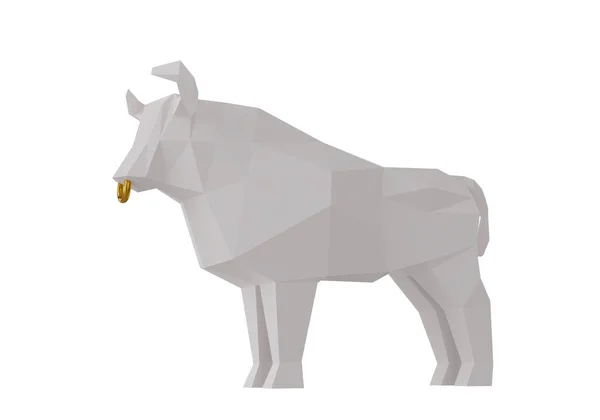 Statuette Taureau Polygonal Simplifié Papier Blanc Figurine Animale Papier Plié — Photo