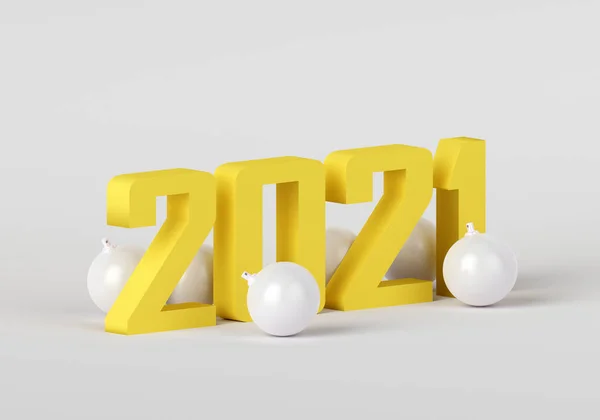 Tahun Baru Nomor Kuning 2021 Dengan Bola Natal Latar Belakang — Stok Foto