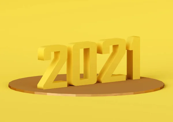 Tahun Baru Nomor Kuning 2021 Stand Silinder Render — Stok Foto