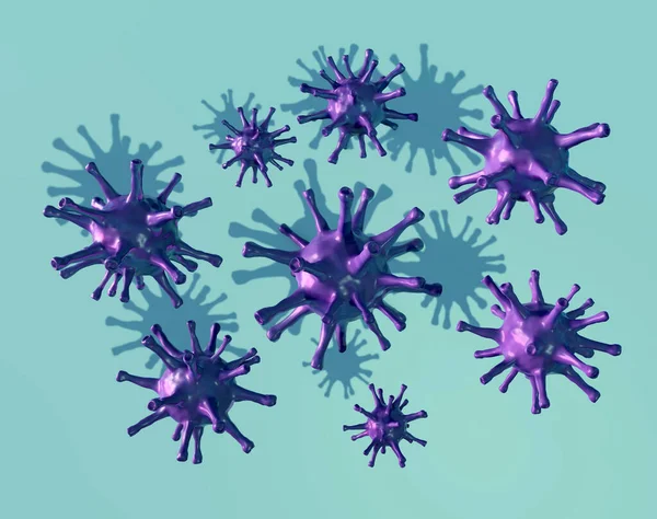 Плавающие Фиолетовые Вирусы Зеленом Фоне Иллюстрация — стоковое фото