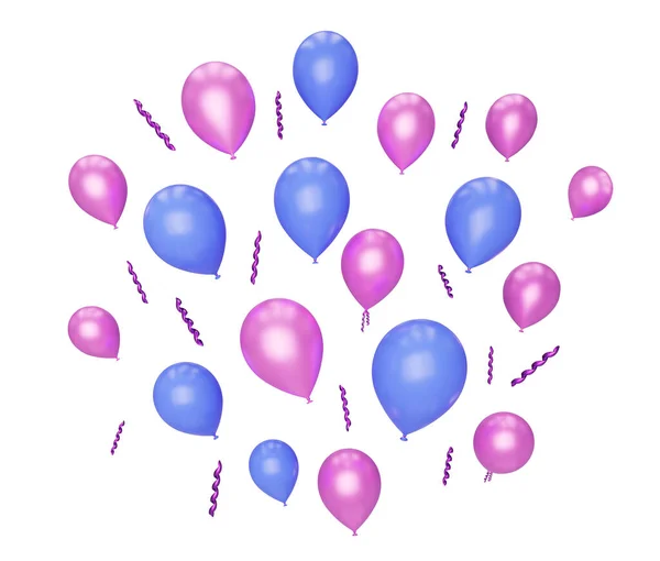 Nombreux Ballons Volants Couleur Bleue Rose Isolés Sur Blanc Rendu — Photo