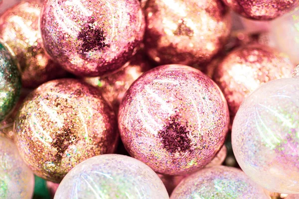 Glass Christmas Balls Glitters Sparkles Close Soft Focus — Stock Photo, Image