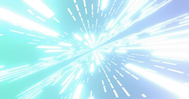 Soyut parlak neon çizgiler ve çizgiler. Geçmişe dönük mavi fütüristik arka plan. Uçan neon şeritli soyut bir arka plan. 3d illüstrasyon