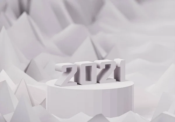 Stand silinder abu-abu dengan nomor 2021, konsep tahun baru, 3d render — Stok Foto