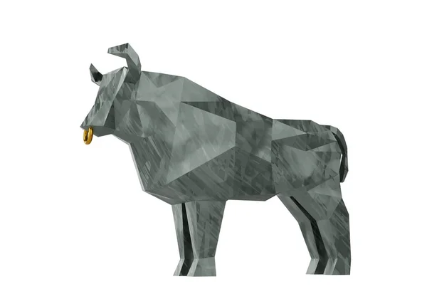 Figurine dari polygonal Metal Bull yang disederhanakan, simbol tahun baru 2021, 3d render — Stok Foto