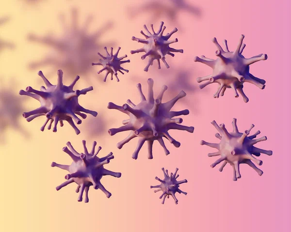 Floating beautiful viruses on pink gradient background, coronavirus concept, 3d illustration — Stock Photo, Image