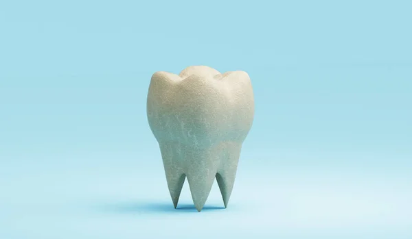 Teksturowany ząb trzonowy na niebieskim tle, ilustracja 3D — Zdjęcie stockowe