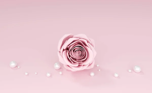 Elegantní Růžová Růže Perly Kopírovacím Prostorem Korálky Vykreslení — Stock fotografie