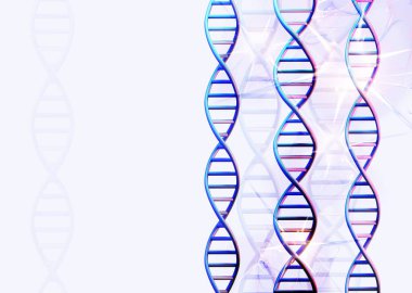 Işık arkaplanındaki DNA molekülleri yapısı. Bilim ve Teknoloji konsepti, 3D görüntüleme