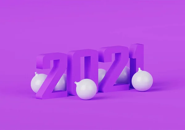 Violet Numéro Nouvel 2021 Avec Des Boules Noël Sur Fond — Photo