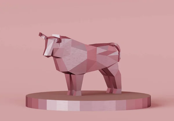 Low Poly Polygonal Metallic Pink Bull Válcovém Stojanu Symbol Nového — Stock fotografie