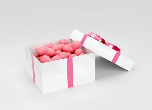 Abierto Caja Regalo Con Gomitas Corazón Rosa Render — Foto de Stock