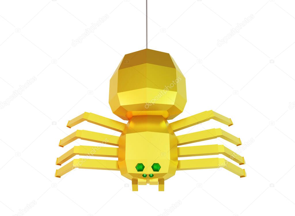 Low poly golden decorative spider, 3d render