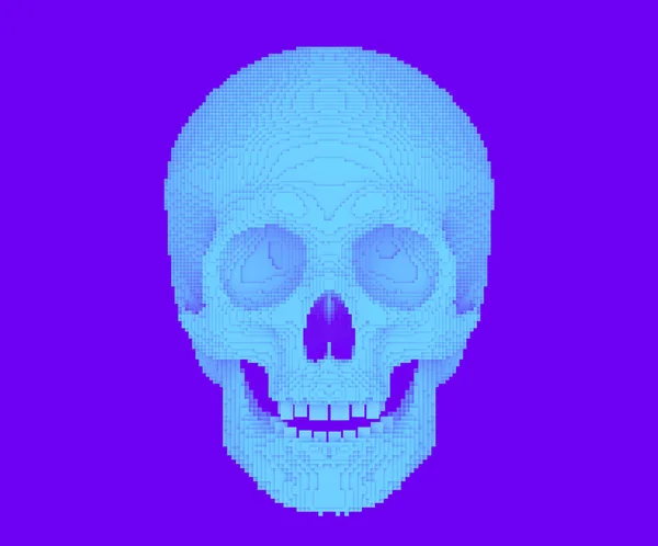 Pixilated Blocky Skull Violet Bakground Render — Stock Photo, Image