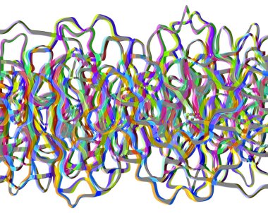 Beyaz arkaplanda çok renkli dalgalı çizgiler, soyut çizgiler, 3d illüstrasyon