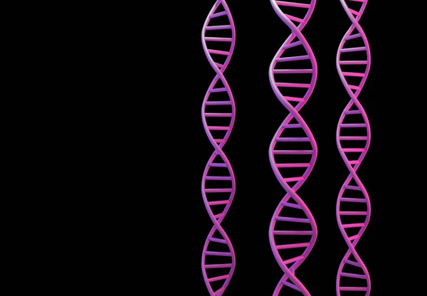 Molecole Dna Viola Strutture Isolate Nero Sfondo Scientifico Tecnologico Rendering — Foto Stock