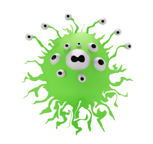 Abstract Groen Pathogeen Microbe Monster Met Vele Ogen Tentakels Illustratie — Stockfoto