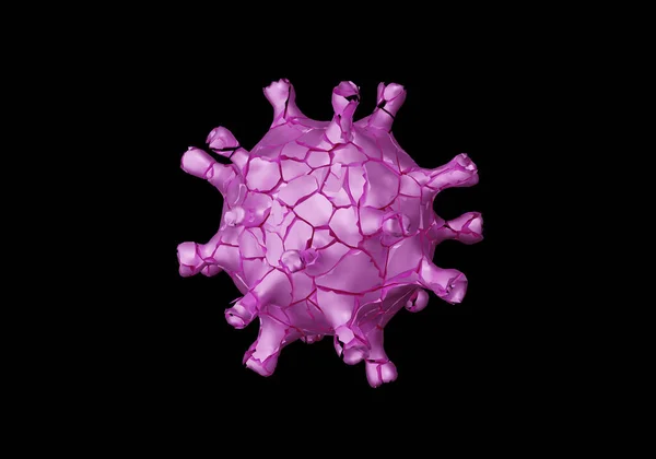 Cracked Coronavirus Black Background Covid Victory Disease Concept Render — Stock Photo, Image