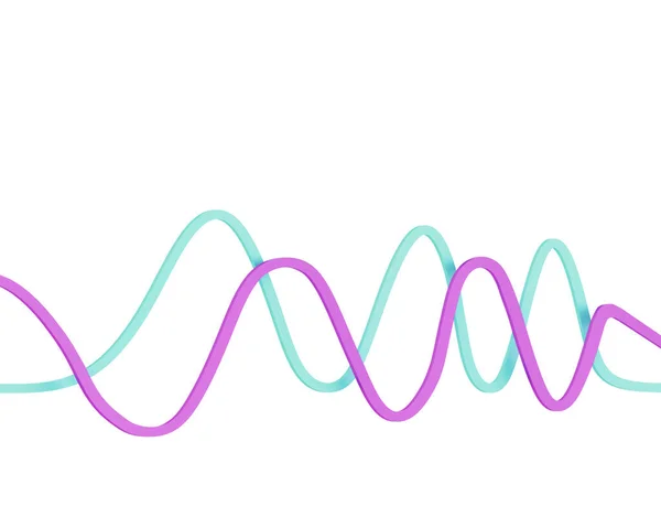 在白色背景上孤立的两条波浪形曲线 3D插图 — 图库照片