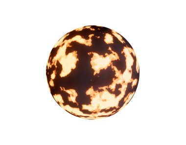 volkanik aktivitesi olan sıcak yabancı gezegen, beyaz renkte izole edilmiş, 3 boyutlu