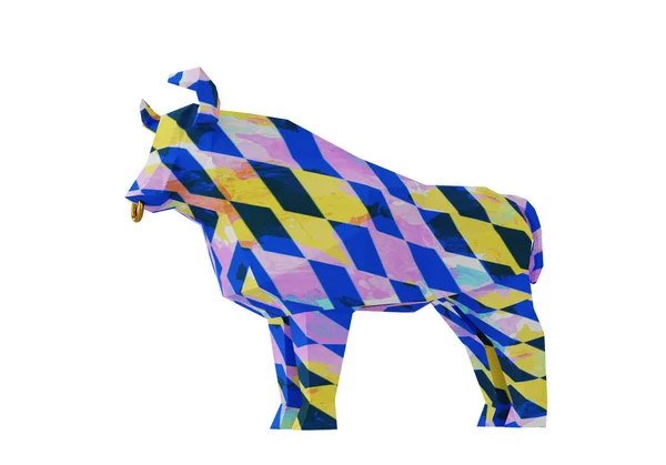 Patung Dari Polygonal Colored Striped Bull Yang Disederhanakan Sebuah Simbol — Stok Foto