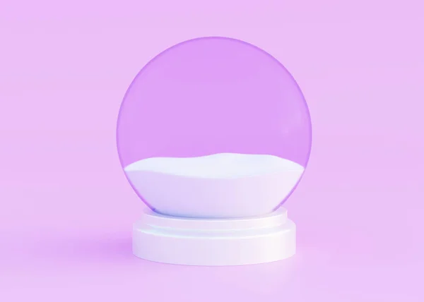 A souvenir Empty Transparent Snow Globe with snow cover, purple background, 3d render