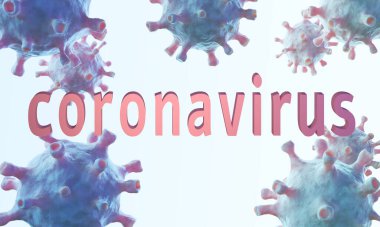 Metin arkaplanlı gerçekçi koronavirüs grubu, 3B oluşturma