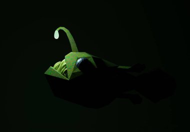 angry deep-sea angler hunts with luminous bait In the dark, 3d illustration clipart