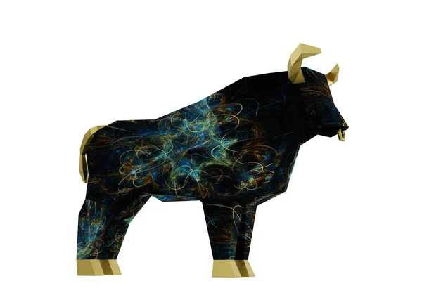 Black Fractal Horoscope Byk Izolowany Biało Symbol Nowego Roku 2021 — Zdjęcie stockowe