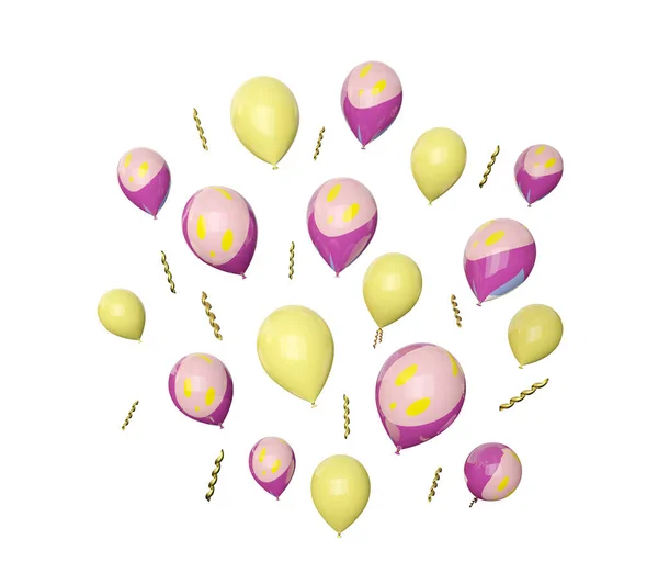 Many Flying Colored Balloons Isolated White Render — Stock Photo, Image