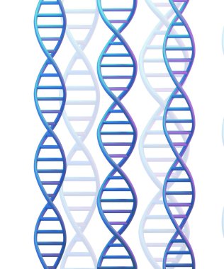 Mavi DNA molekülleri beyaza izole edilmiş. Bilim ve Teknoloji arka planı, 3D görüntüleme