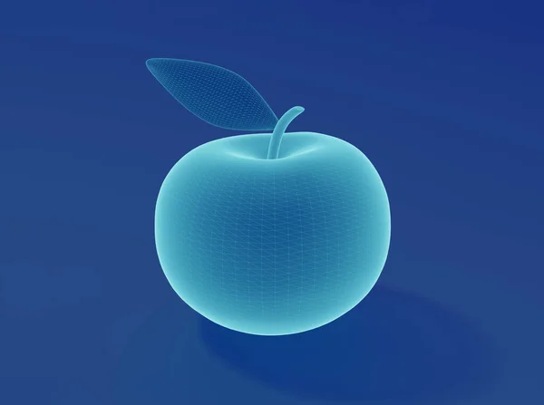 Mesh High Tech Pomme Sur Fond Bleu Pomme Numérique Rendu — Photo