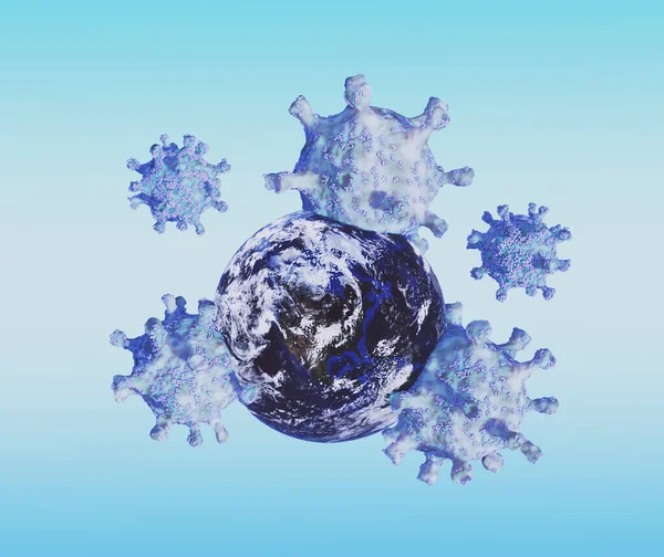 Virus Cells Ataca Planet Virus Peligroso Covid Concepto Pandemia Global —  Fotos de Stock