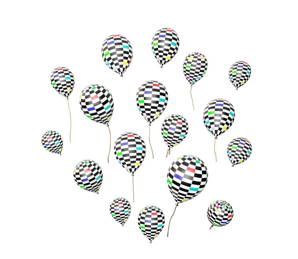 Many Flying Beautiful Checkered Balloons Isolated White Render — Stock Photo, Image