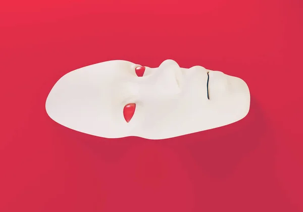 Masque facial blanc sur la surface rouge, illustration 3d — Photo