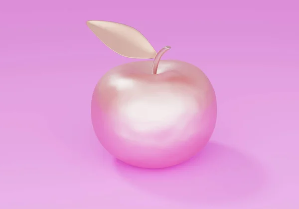 Красиве Рожеве Золото Яблуко Рожевому Фоні Металеве Незвичайне Яблуко Ювелірні — стокове фото