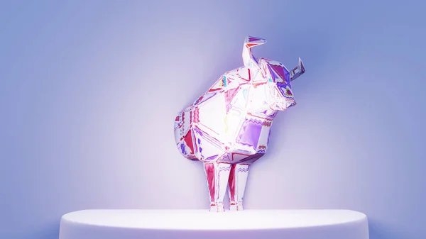 Polygonal Stylized Bull Βγαίνει Από Τον Τοίχο Ένα Σύμβολο Του — Φωτογραφία Αρχείου