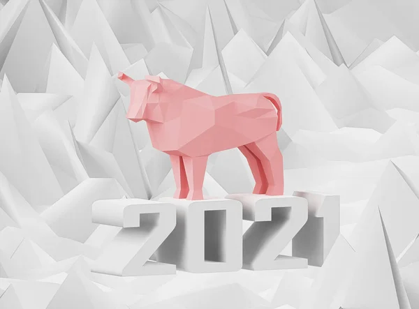 Figurine Dari Poli Rendah Pink Bull Dan Nomor Putih 2021 — Stok Foto