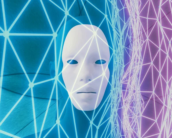 Robot Faccia Rete Neon Concetto Intelligenza Artificiale Illustrazione — Foto Stock